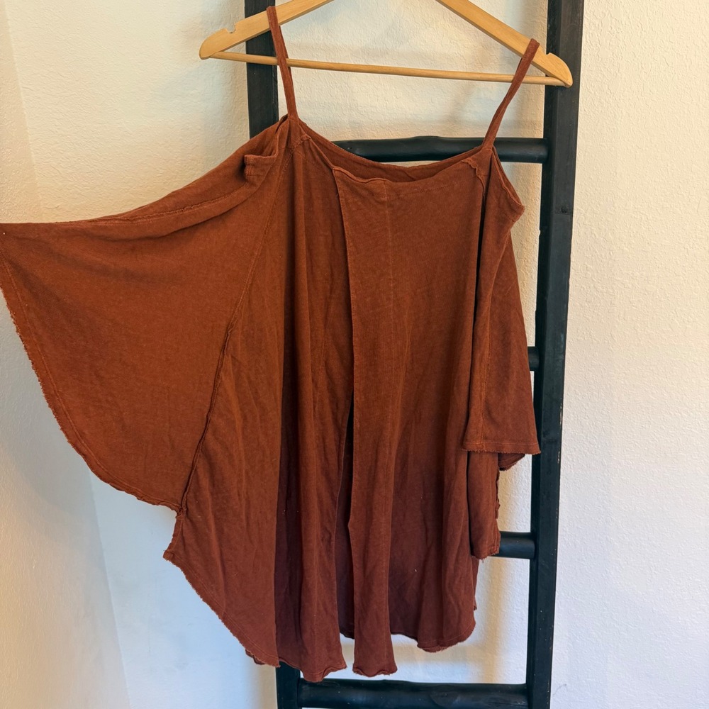 We The Free Coldā Shoulder Top Women XS Rust Brown Draped Butterfly Sleeve Boho